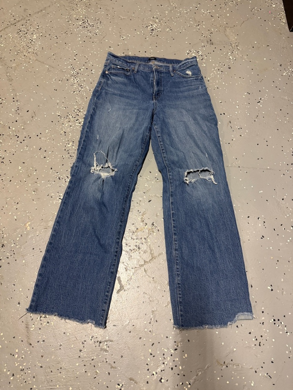 Express Blue Wide-Leg Distressed Jeans